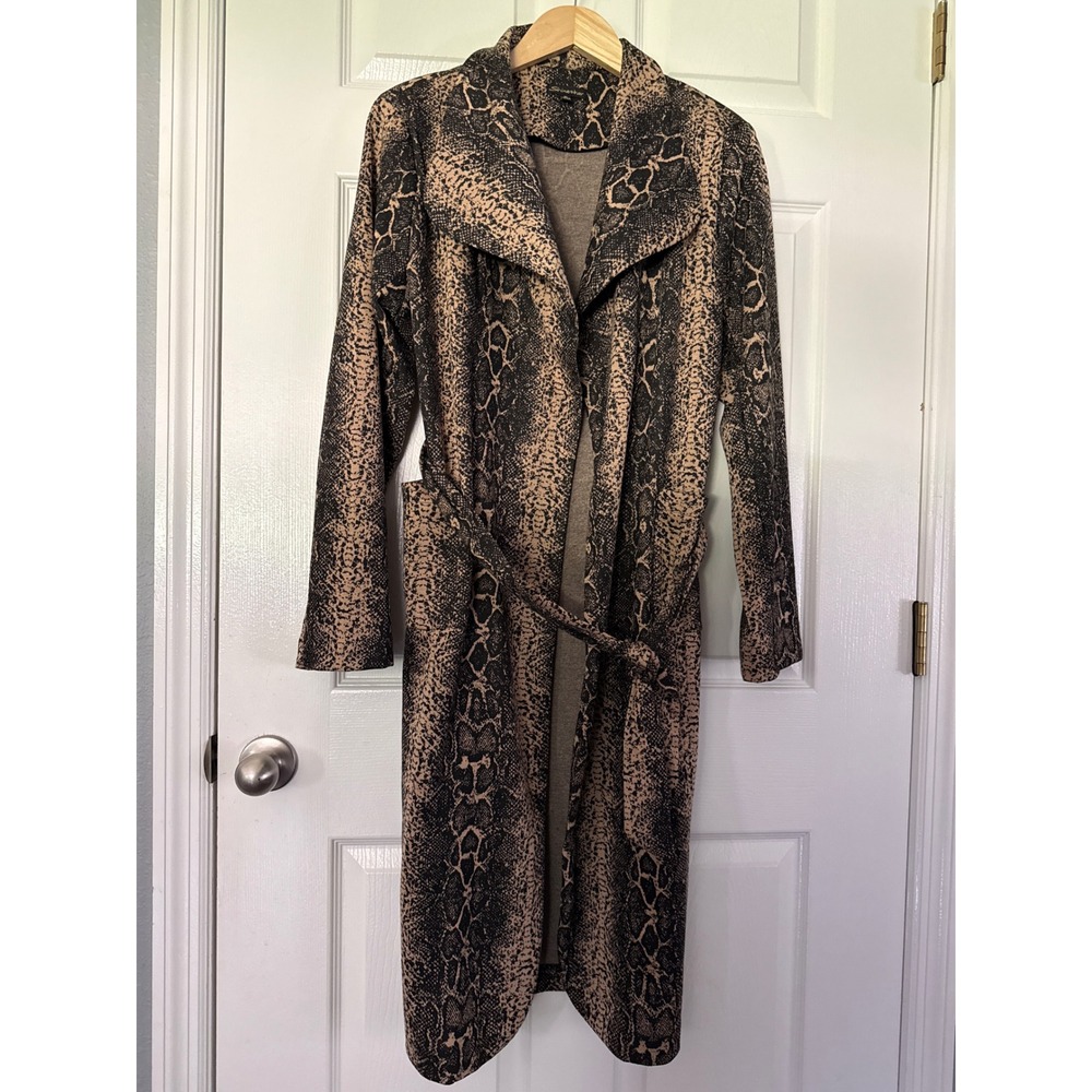 Shinestar Snakeskin Print Duster Cardigan Belted Long Jacket Tan Black XL SJ3543
